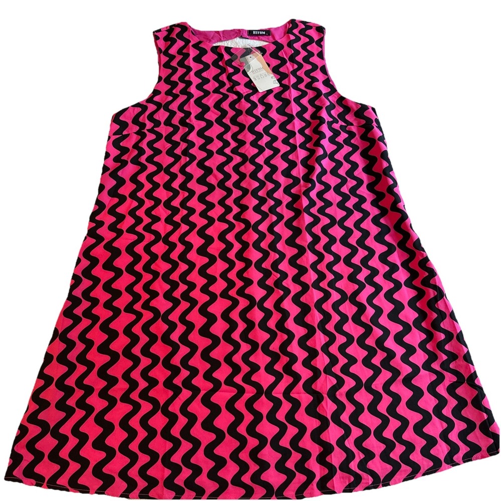 NWT BTFBM Pink Black Chevron Mini Dress XL Sleeveless A Line Mod Retro Zip Back